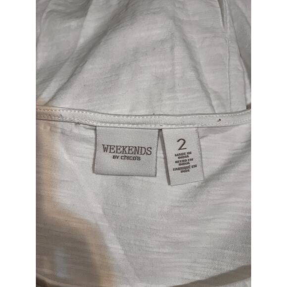 Chico's Top Size L (2) White Studded Shoulder Coastal Longer Length Shirt Tunic - Picture 6 of 6